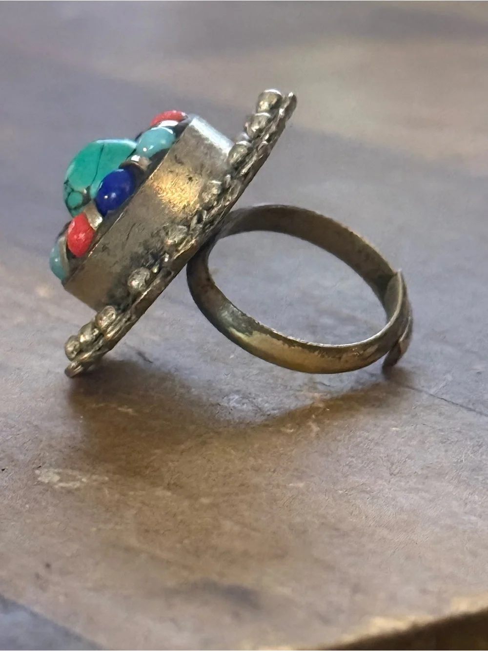 Vintage silver tone southwestern turquoise cluster ring